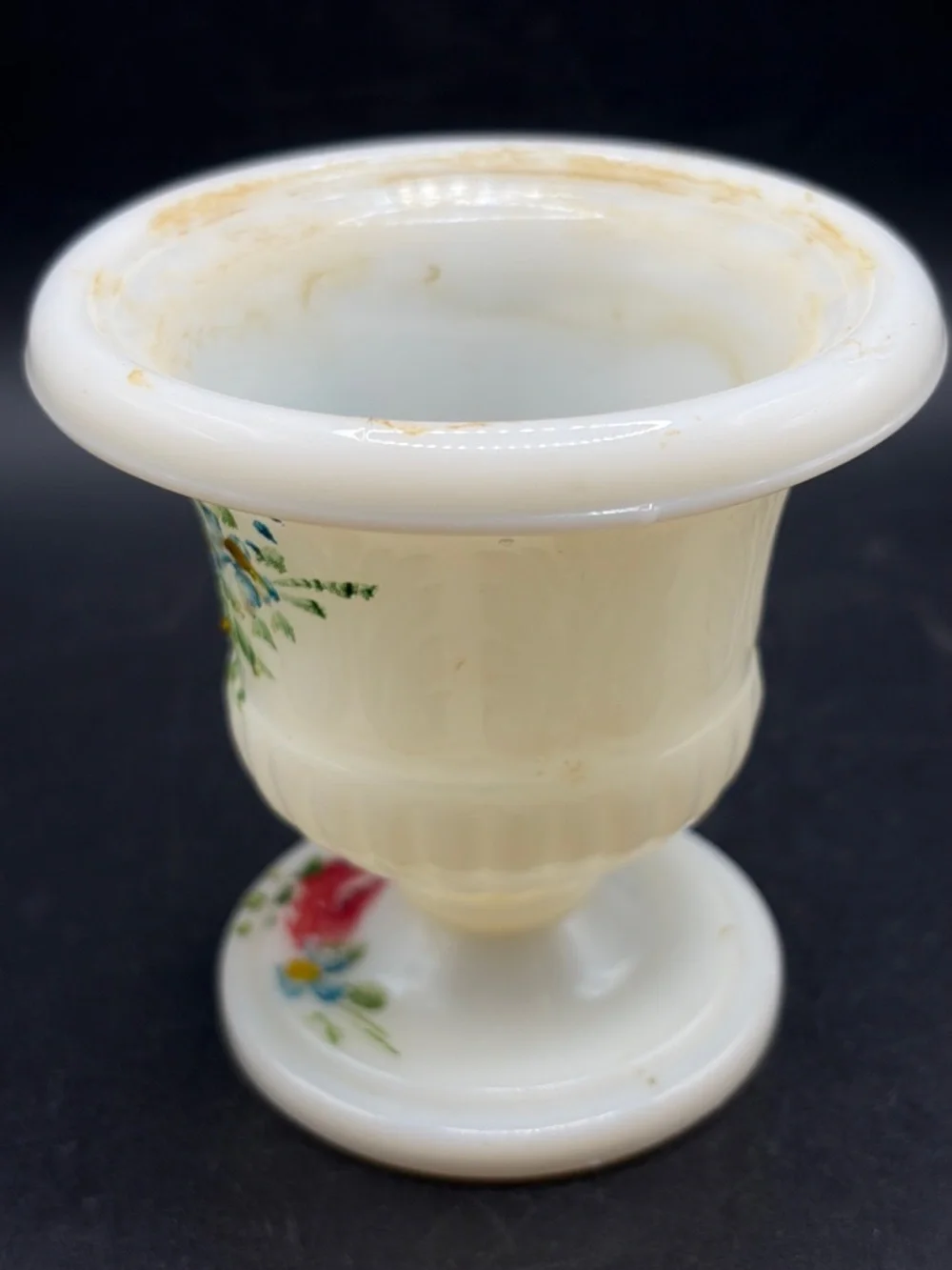 Vintage Hand Painted Floral White Milk Glass Urn Vase Vessel Cottagecore Decor - Picture 6 of 10